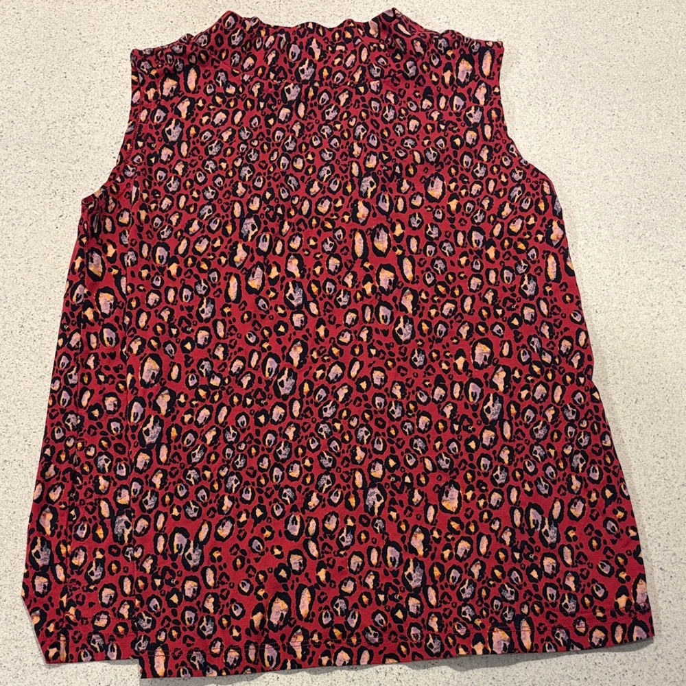 LOGO by Lori Goldstein Red Leopard Print Blouse